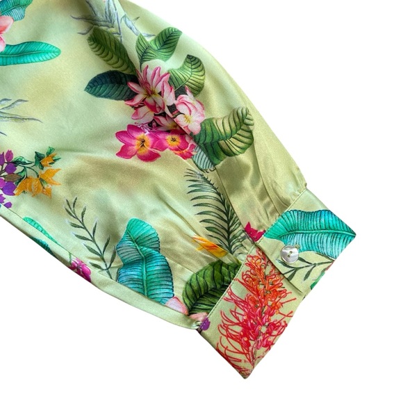 ROCOCO SAND Rue Short Dress 100% Silk Large Lime Green Colourful Floral - Picture 10 of 15